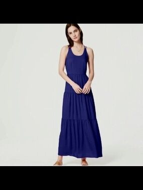 NWT Loft Strappy Sleeveless Tiered Maxi Dress - Blue